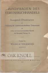 Order Nr. 50639 GRUNDFRAGEN DES VEREINSBUCHHANDELS. Wilhelm Volkmann