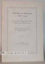 Order Nr. 50689 TOLSTOI IN ENGLISH 1878-1929. Antonina Yassukovitch