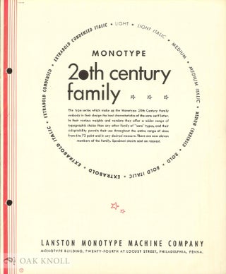 Order Nr. 50744 THE MONOTYPE 20TH CENTURY FAMILY. Monotype