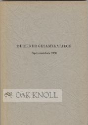 BERLINER GESAMTKATALOG, SIGELVERZEICHNIS 1958. Hildegard Lullies.