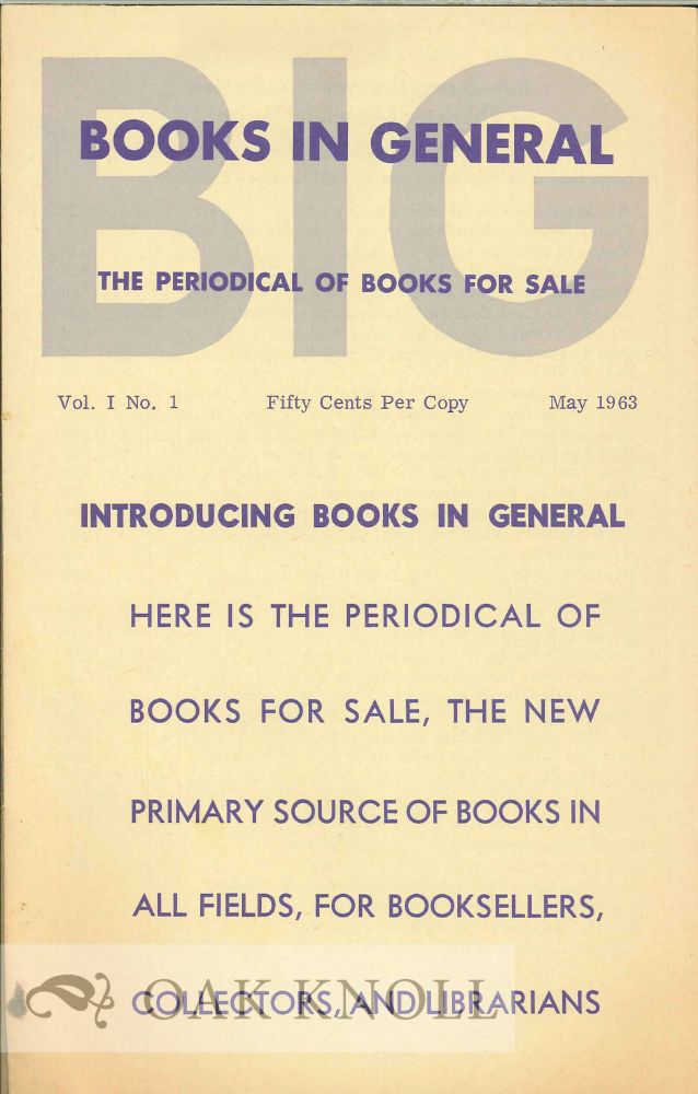 Order Nr. 51737 BOOKS IN GENERAL, THE PERIODICAL OF BOOKS FOR SALE.