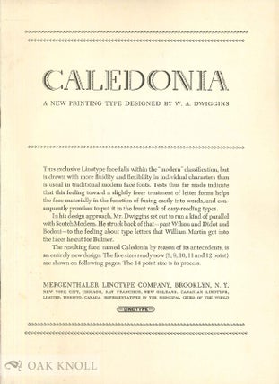 Order Nr. 52185 CALEDONIA, A NEW PRINTING TYPE DESIGNED BY W.A. DWIGGINS