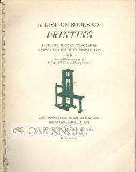 Order Nr. 52482 LIST OF BOOKS ON PRINTING, INCLUDING MANY ON TYPOGRAPHY, BINDING, AND THE OTHER...