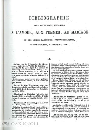 BIBLIOGRAPHIE DES OUVRAGES RELATIFS A L'AMOUR, AUX FEMMES, AU MARIAGE ET DES LIVRES FACÉTIEUX PANTAGRUÉLIQUES, SCATOLOGIQUES, SAYRIQUES, ETC.