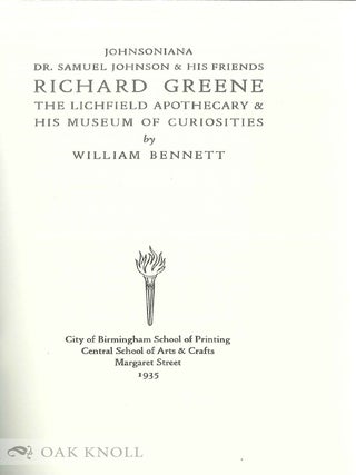 JOHNSONIANA, DR. SAMUEL JOHNSON AND HIS FRIENDS, RICHARD GREENE, THE LICHFIELD APOTHECARY AND HIS MUSEUM OF CURIOSITIES.