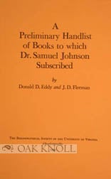 Order Nr. 53831 PRELIMINARY HANDLIST OF BOOKS TO WHICH DR. SAMUEL JOHNSON SUBSCRIBED. Donald D....
