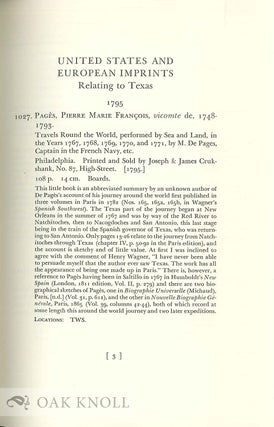 BIBLIOGRAPHY OF TEXAS 1795-1845, PART III, UNITED STATES AND EUROPEAN IMPRINTS RELATING TO TEXAS, VOL. I, 1795-1837 / ...VOL. II, 1838-1845.