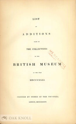 LIST OF ADDITIONS MADE TO THE COLLECTIONS IN THE BRITISH MUSEUM.