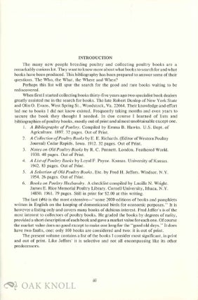 BOOKS ON POULTRY AND COCK-FIGHTING, A COLLECTORS BIBLIOGRAPHY.