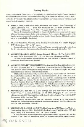 BOOKS ON POULTRY AND COCK-FIGHTING, A COLLECTORS BIBLIOGRAPHY.