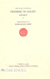 Order Nr. 57353 FIRST ANNUAL FREDERIC W. GOUDY AWARD. PRESENTED TO HERMANN ZAPF