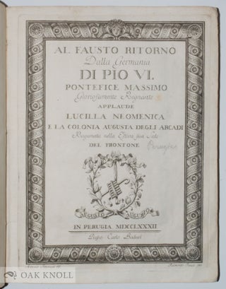 AL FAUSTO RITORNO DALLA GERMANIA DI PIO VI PONTEFICE MASSIMO.