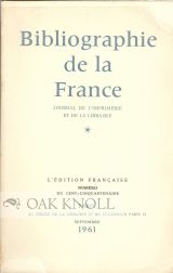 Order Nr. 59855 BIBLIOGRAPHIE DE LA FRANCE: JOURNAL DE L'IMPRIMERIE ET DE LA LIBRARIE