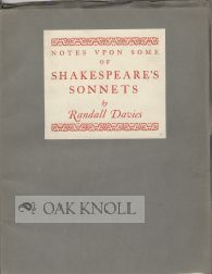 Order Nr. 59995 NOTES UPON SOME OF SHAKESPEARE'S SONNETS. Randall Davies