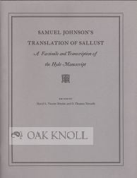Order Nr. 60837 SAMUEL JOHNSON'S TRANSLATION OF SALLUST, A FACSIMILE AND TRANSCRIPTION OF THE...
