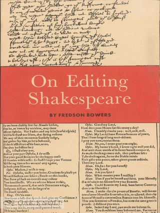 Order Nr. 60979 ON EDITING SHAKESPEARE. Fredson Bowers