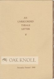 Order Nr. 61045 AN UNRECORDED THRALE LETTER. George and Regina Tweney