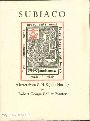 Order Nr. 63821 SUBIACO, A LETTER FROM C.H. ST. JOHN HORNBY TO ROBERT GEORGE COLLIER PROCTOR. C....