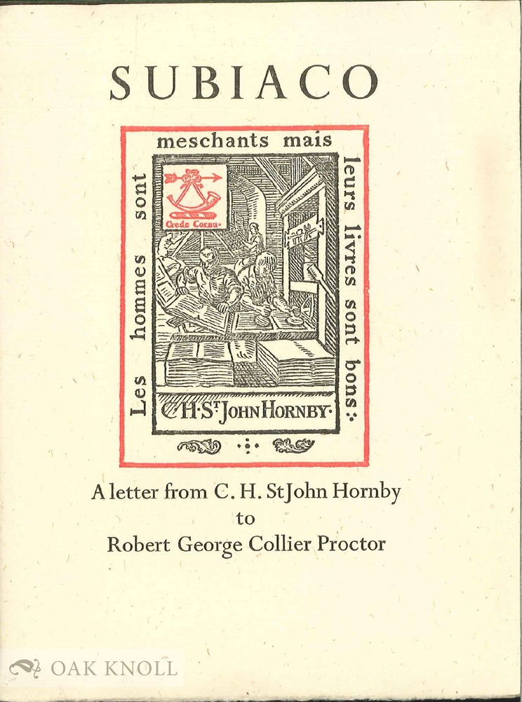 Order Nr. 63821 SUBIACO, A LETTER FROM C.H. ST. JOHN HORNBY TO ROBERT GEORGE COLLIER PROCTOR. C. H. St John Hornby.