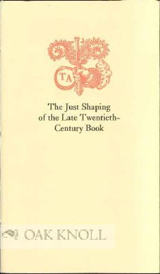 Order Nr. 63823 THE JUST SHAPING OF THE LATE TWENTIETH-CENTURY BOOK. John Ryder