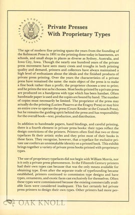 Order Nr. 63856 PRIVATE PRESSES WITH PROPRIETARY TYPES. Peter M. Van Wingen