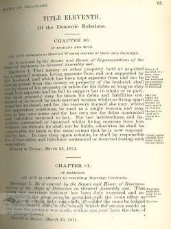 LAWS OF THE STATE OF DELAWARE, PASSED AT AN ADJOURNED SESSION OF THE GENERAL ASSEMBLY, COMMENCED AND HELD AT DOVER, ON TUESDAY, THE THIRD DAY OF JANUARY, A.D. 1871, AND OF THE INDEPENDENCE OF THE UNITED STATES, THE NINETIETH-FIFTH. VOL. 14. -- PART 1. With PART 2. ... LAWS... A.D. 1873