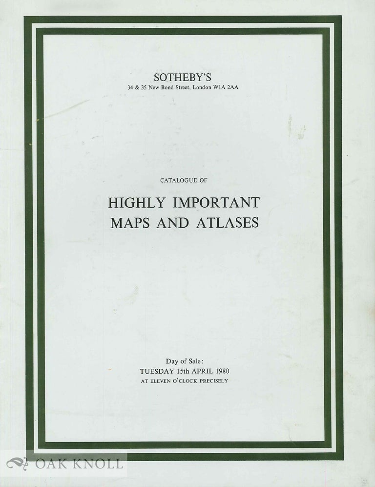Order Nr. 69278 CATALOGUE OF HIGHLY IMPORTANT MAPS AND ATLASES.
