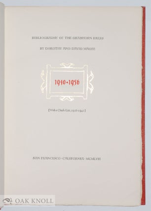 BIBLIOGRAPHY OF THE GRABHORN PRESS. 1940 - 1956.