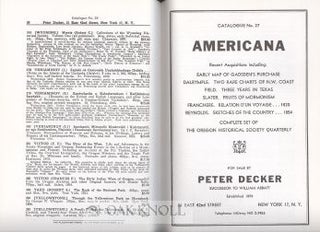 PETER DECKER'S CATALOGUES OF AMERICANA.