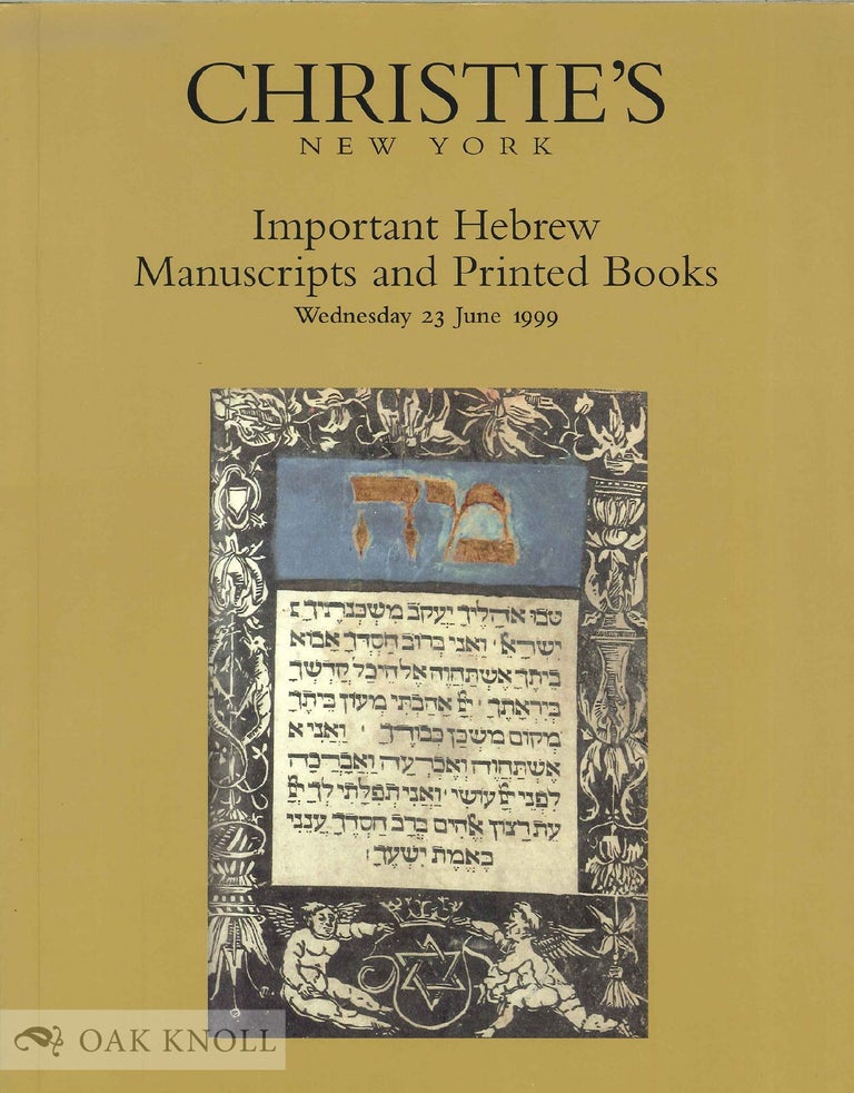 Order Nr. 72970 IMPORTANT HEBREW MANUSCRIPTS AND PRINTED BOOKS FROM THE LIBRARY OF THE LONDON BETH DIN.