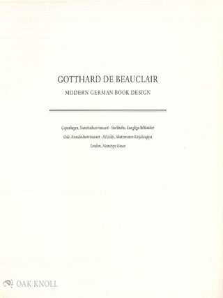 GOTTHARD DE BEAUCLAIR MODERN TYSK BOKKONST.