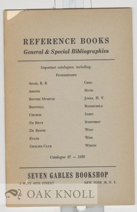 REFERENCE BOOKS, GENERAL & SPECIAL BIBLIOGRAPHIES