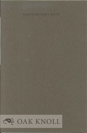 Order Nr. 75871 CONTRIBUTOR'S NOTE. Weldon Kees