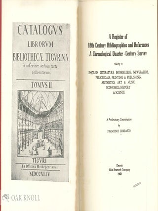 Order Nr. 76575 REGISTER OF 18TH CENTURY BIBLIOGRAPHIES AND REFERENCES, A CHRONOLOGICAL...