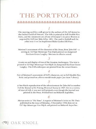 STANLEY MORISON & 'JOHN FELL': THE STORY OF THE WRITING AND PRINTING OF STANLEY MORISON'S BOOK JOHN FELL, THE UNIVERSITY PRESS AND THE 'FELL' TYPES
