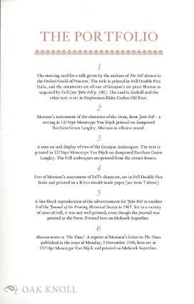 STANLEY MORISON & 'JOHN FELL': THE STORY OF THE WRITING AND PRINTING OF STANLEY MORISON'S BOOK JOHN FELL, THE UNIVERSITY PRESS AND THE 'FELL' TYPES