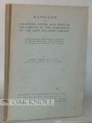 Order Nr. 77067 HAND-LIST OF CHARTERS, DEEDS, AND SIMILAR DOCUMETNS IN THE POSSESSION OF THE JOHN...