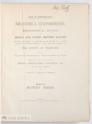 Order Nr. 77455 BIBLIOTHECA STAFFORDIENSIS. Rupert Simms