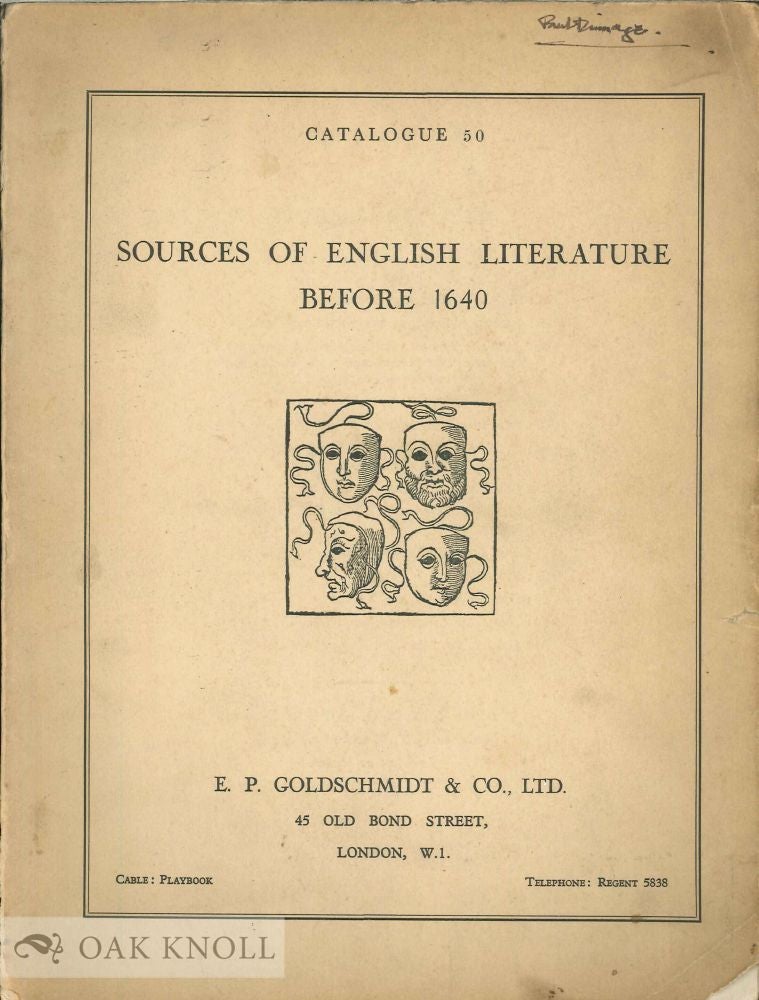 Order Nr. 77530 SOURCES OF ENGLISH LITERATURE BEFORE 1640. 50.