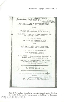 UNITED STATES COPYRIGHT DEPOSIT COPIES OF BOOKS AND PAMPHLETS PRINTED BEFORE 1820.