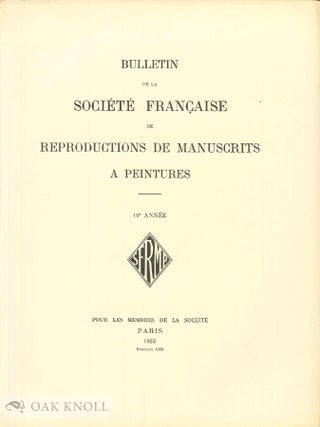 Order Nr. 79819 BULLETIN DE LA SOCIÉTÉ FRANÇAISE DE REPRODUCTIONS DE MANUSCRIPTS A PEINTURES