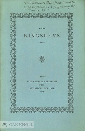 Order Nr. 80275 KINGSLEYS. WITH CHRISTMAS GREETINGS FROM RICHARD WALDEN HALE. Richard Walden Hale