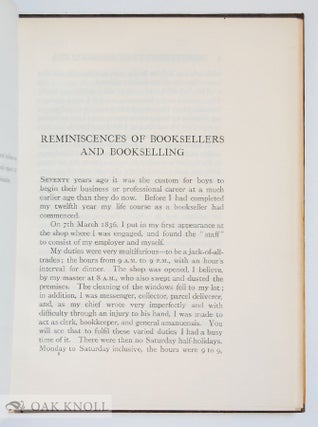Order Nr. 86323 REMINISCENCES OF BOOKSELLERS AND BOOKSELLING IN EDINBURGH IN THE TIME OF WILLIAM...