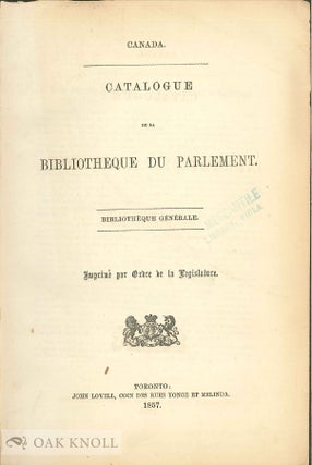CATALOGUE OF THE LIBRARY OF PARLIAMENT