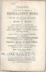 Order Nr. 87509 CATALOGUE OF A VALUABLE COLLECTION OF MISCELLANEOUS BOOK, IN ENGLISH AND FOREIGN...