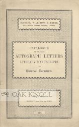 Order Nr. 87523 CATALOGUE OF VALUABLE AUTOGRAPH LETTERS LITERARY MANUSCRIPTS AND HISTORICAL DOCUMENTS