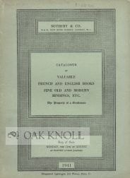 Order Nr. 87525 CATALOGUE OF VALUABLE FRENCH AND ENGLISH BOOKS FINE OLD AND MODERN BINDINGS