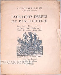 EXCELLENTS DÉBUTS DE BIBLIOPHILIE