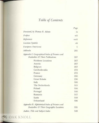 EUROPEAN AMERICANA. VOLUME ONE 1493 - 1600.