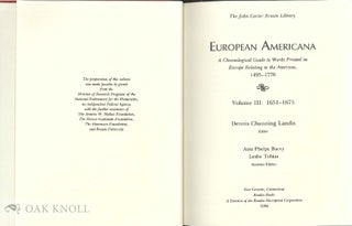 EUROPEAN AMERICANA. VOLUME III: 1651 - 1675.